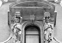 City Hall Sculpture (window) (b/w) Fine Art Print