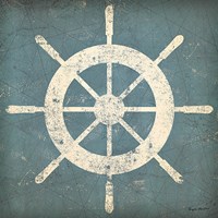 Nautical Shipwheel Blue Framed Print
