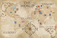 Old World Journey Map Stamps Cream Fine Art Print