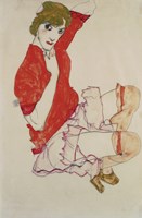 Wally In Red Blouse With Raised Knees, 1913 Fine Art Print