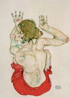 Female Nude Seated On Red Drapery, 1914 by Egon Schiele, 1914 - various sizes, FulcrumGallery.com brand