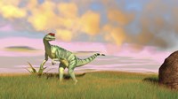 Dilophosaurus Hunting in an Open Field Fine Art Print