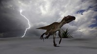 Utahraptor Running Across a Desert Fine Art Print