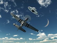 An American P-51 Mustang and UFO Fine Art Print