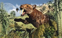 Sabre Tooth Tiger Hunting Fine Art Print