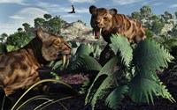 Sabre-Toothed Tigers in Pleistocene Time Fine Art Print