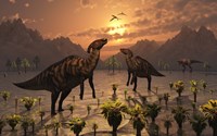 T Rex and Parasaurolophus Duckbill Dinosaurs Fine Art Print