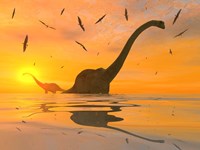 Diplodocus Dinosaurs Bathe Fine Art Print
