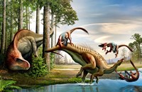 Acrocanthosaurus Observes a Tenontosaurus Fine Art Print