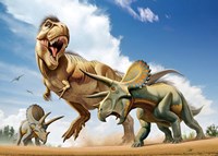 Tyrannosaurus Rex Fighting aTriceratops Fine Art Print