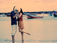 Kissing Couple at Playa de las Teresitas, Tenerife, Canary Islands, Spain Fine Art Print