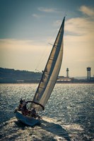 Spain, Barcelona Sailboat on the Balearic Sea just off the Coast Fine Art Print