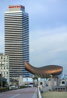 Olympic Port with Metal Mesh Fish by Frank O Gehry, Barcelona, Spain Fine Art Print