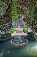 Spain, Granada A Fountain in the gardens of the Alhambra Palace Fine Art Print