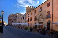 Spain, Castilla y Leon Region Restaurants along the city of Avila Fine Art Print