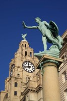 Liver Building and Statue, Liverpool, Merseyside, England Fine Art Print