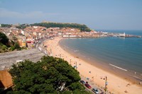 Aerial of Beach, Scarborough, North Yorkshire, England Fine Art Print