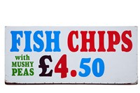 Fish and Chips with Mushy Peas sign, England, United Kingdom Fine Art Print