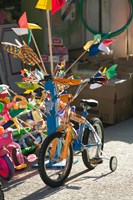 Bicycle Outside Toy Shop, Lesvos, Mytilini, Aegean Islands, Greece Fine Art Print