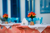 Cafe Table, Kokkari, Samos, Aegean Islands, Greece by Walter Bibikow - various sizes