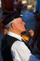 Older Gentleman Playing The Violin, Imerovigli, Santorini, Greece Fine Art Print