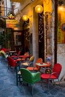 Outdoor Cafe Seating, Chania, Crete, Greece Fine Art Print