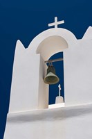 Church Bell Tower against Dark Blue Sky, Santorini, Greece Fine Art Print