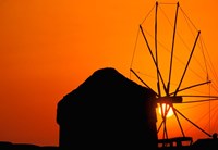 Sunrise with Mykonos Windmills, Mykonos, Cyclades Islands, Greece Fine Art Print