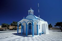Agios Nicoolaos Church and Checkered Pavement, Cyclades Islands, Greece Fine Art Print