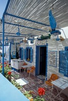 Breakfast Bar with Bird Cages, Thira, Cyclades Islands, Greece Fine Art Print