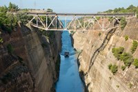 Greece, Corinth Boat in Corinth Canal Fine Art Print