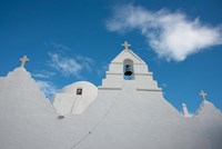 Greece, Cyclades, Mykonos, Hora Church rooftop with Bell Tower Fine Art Print