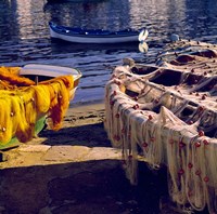 Greece, Mykonos Fishing Nets on Boats Fine Art Print