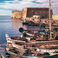 Greece, Crete, Fishing boats, Rossa al Mare Fine Art Print