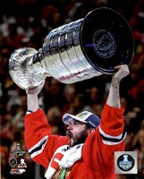 Brent Seabrook with the Stanley Cup Game 6 of the 2015 Stanley Cup Finals Fine Art Print