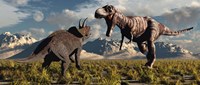 T- Rex and Triceratops meet for a Battle 4 Fine Art Print