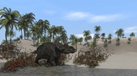 Triceratops Walking along the Shoreline 1 Framed Print