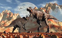 T- Rex and Triceratops meet for a Battle 2 Fine Art Print