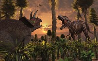 T- Rex and Triceratops meet for a Battle 1 Fine Art Print