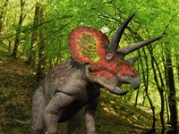 A Colorful Triceratops Wanders a Cretaceous Forest Fine Art Print