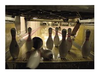 Bowling Ball Hitting Bowling Pins Fine Art Print