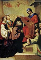 The Descent of Virgin Mary to Reward the Writing of Saint Ildefonso of Toledo Fine Art Print
