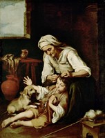 Old Woman Cleaning a Boy's Hair Fine Art Print