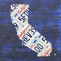 California License Plate Map - Blue Fine Art Print