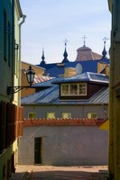 Traditional Houses in the old town, Vilnius, Lithuania Fine Art Print