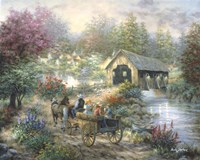 Merriment At Covered Bridge Fine Art Print