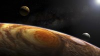 Jupiter's Moons Lo and Europa hover over the Great Red Spot on Jupiter Fine Art Print