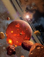 Primordial Earth being formed by Asteroid-like Bodies by Ron Miller - various sizes