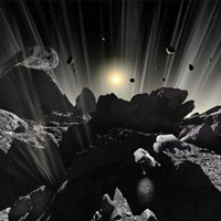 Astronauts explore the tumultuous surface of a Comet Fine Art Print