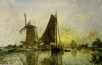 Boats Near Mills In Holland, 1868 Fine Art Print